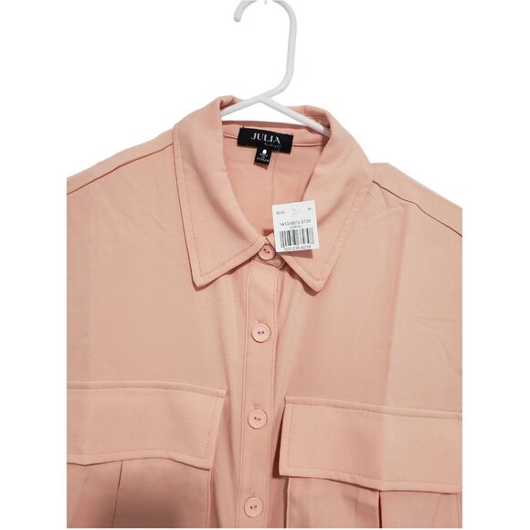 Julia by Love J Crepe Knit Cargo Shirt and Shorts Set in Coral - Size Large - Picture 5 of 12